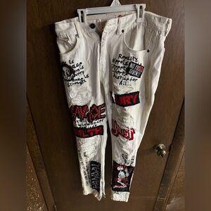 Iro-Ochi Men’s Distressed Patchwork Jeans Sz 32 Punk Streetwear Goth Graffiti